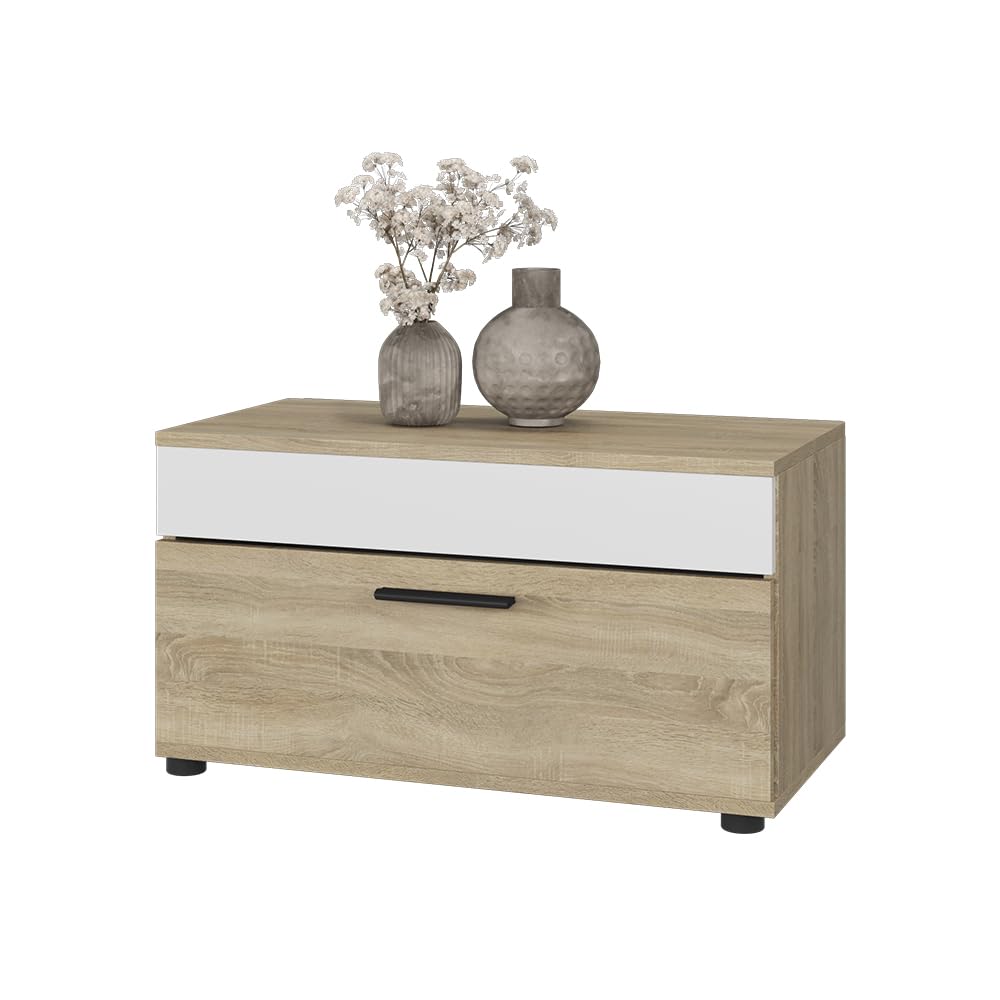 Vicco Mobile da soggiorno Berno, Sonoma/Bianco, 70.8 x 38.9 cm con porta a battente, adatto per riporre libri e raccoglitori