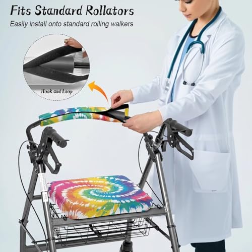 Image of Tie-Dye Rollator Walker Seat and Backrest Covers for Ladies Easy to Install Walkers Seat Covers Soft Walkers Seat Covers for Seniors Women