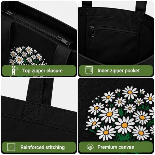 Image of Canvas Tote Bag for Women with Zipper & Pocket(Pack of 1) | Stylish Cotton Handbags for College | Aesthetic Tote Bag for Office, Shopping, Travel, Beach & Daily use