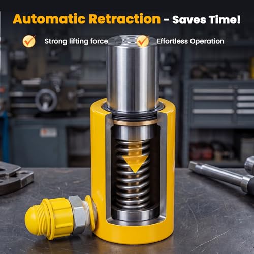 Image of NEWTRY 10 ton Hydraulic Ram Jack Cylinder Short Type 2 inch Stroke Porta Power Ram Industrial Lifting Jack Retract Automatically for Shipping Building Construction