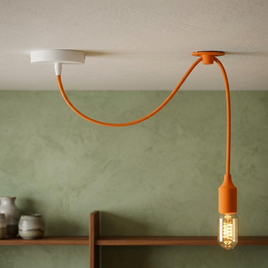 LEDSone E27 Adjustable Spider Pendant Light Fitting Orange Industrial Vintage Hanging Ceiling Lamp for Kitchen, Dining Room, Café, Restaurant & Bedroom Lighting