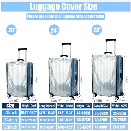 Image of 20 24 28 30 Inch Clear Suitcase Luggage Protector Cover Tsa Approved Waterproof PVC Thicken Transparent Full Clear Suitcase Protector Cover Travel Case 3 Pieces Set, Transparent, 20 /24 /28