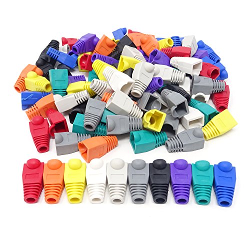 Honbay 100PCS 10 Colors Plastic RJ45 Ethernet Network Cable Strain Relief Boots Cable Connector Plug Covers for CAT5 CAT5e CAT6