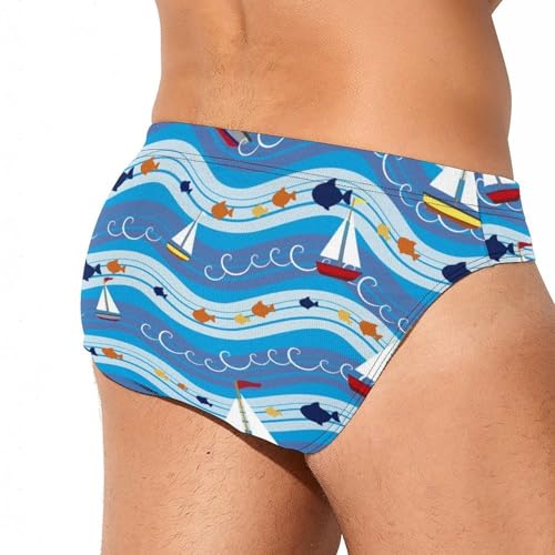 Sailing Waves Boats Mens Swim Briefs Quick Dry Swimming Trunks Training Swimsuit Low Rise Swimwear3