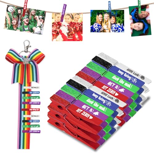 25 Pieces Spirit Clips Cheer Pins Multi-Colored Wooden Clothespins Cheerleading Pins for Backpack, Cheer Clothespin Bulk Competition for Team Pom Poms Cheerleading Gifts Stuff Supplies