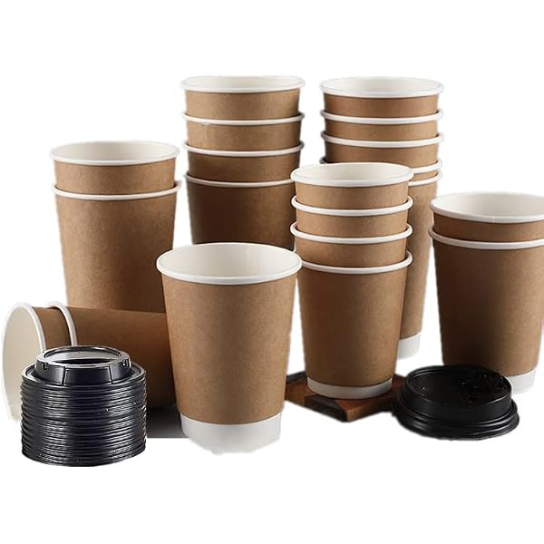 Double Insulated Paper Cups Disposable Coffee Cups with Lids Heat Resistant Tea Cups 50pcs/100pcs Set 300ml 360ml/400ml/500ml Paper Cup Set Thick Paper Cups Commercial Use 10oz 360ml, 500pcs