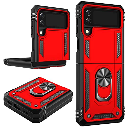 IKAZZ for Galaxy Z Flip 3 Case,Military Grade Shockproof Heavy Duty Protective Phone Cover Pass 16ft Drop Test with Magnetic Kickstand Holder Red