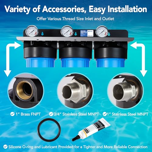 HQUA WF3-01 3-Stage Whole House Water Filtration System, Reduces Heavy Metals (Lead, Mercury, Copper, Nickel, Chromium), Chloramine, Sediment, Odor, and VOC’s