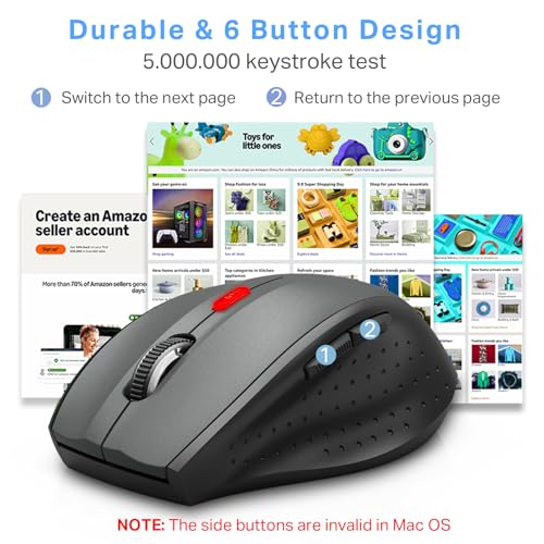 Image of E-YOOSO Wireless Mouse for Laptop, Silent Portable Computer Mouse with 6 Buttons, 4800 DPI, 18 Months Battery Life, 2.4GHz Quiet Optical USB Mouse for PC Chromebook Windows Mac