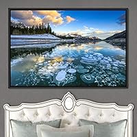 Framed Canvas Wall Art Calming Waters Aerial Cool Lake Landscape Multicolor Photography Realism Relax/Calm - 16x24 inches