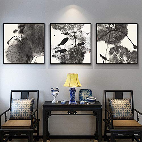 Lotus flower ink boom triptyque mural - Set de 3 toiles 60x60 sans cadre