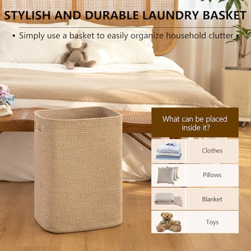 OIAHOMY Laundry Hamper, Rectangle Cotton Laundry Basket with Handles, Large Blanket Basket for Living room, Woven Decorative Storage for Toys,Clothes,Pillows-16x13x22in-Brown variegated - Image 6