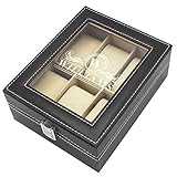 Personalized 6 Slot Watch Storage Box with Glass Display - Custom Engraved Watch Holder Case (Black)