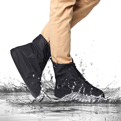 Image of Waterproof Shoe Covers, Reusable Foldable Slip Proof Bottom Overshoes with Zipper, Keep Shoes Dry for Cycling Fishing Walking in Rain Snow and Mud (Black Short Boot, XL)