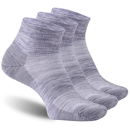 RZTT Men Merino Wool Socks Soft Breathable Moisture Wicking Athletic Ankle with Arch Support, 3 Pairs, X-Large, Light Grey