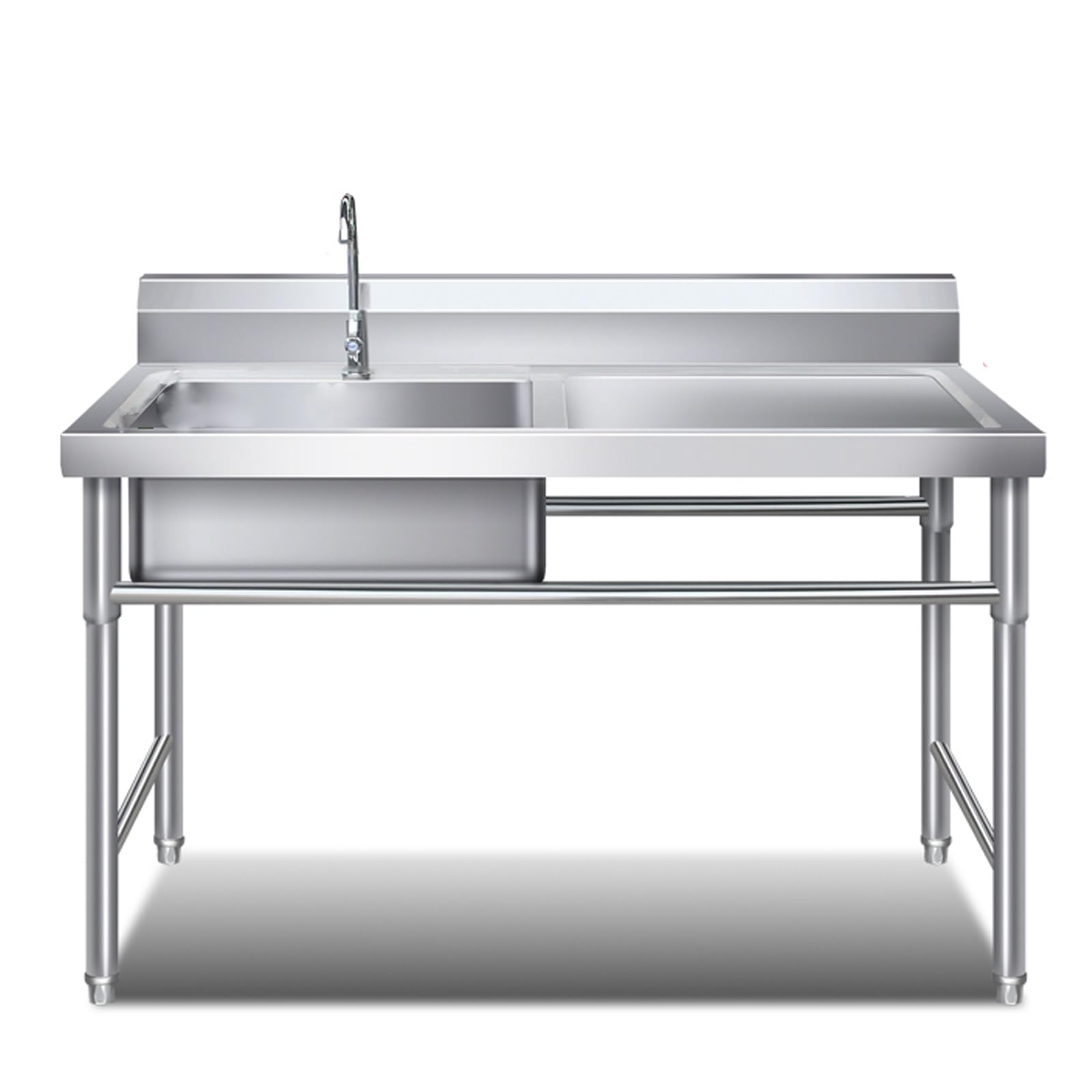 HYSOPSPX Stainless Steel Utility Sink with Workbench and Faucet, Commercial Kitchen Basin for Home Garage Laundry Use