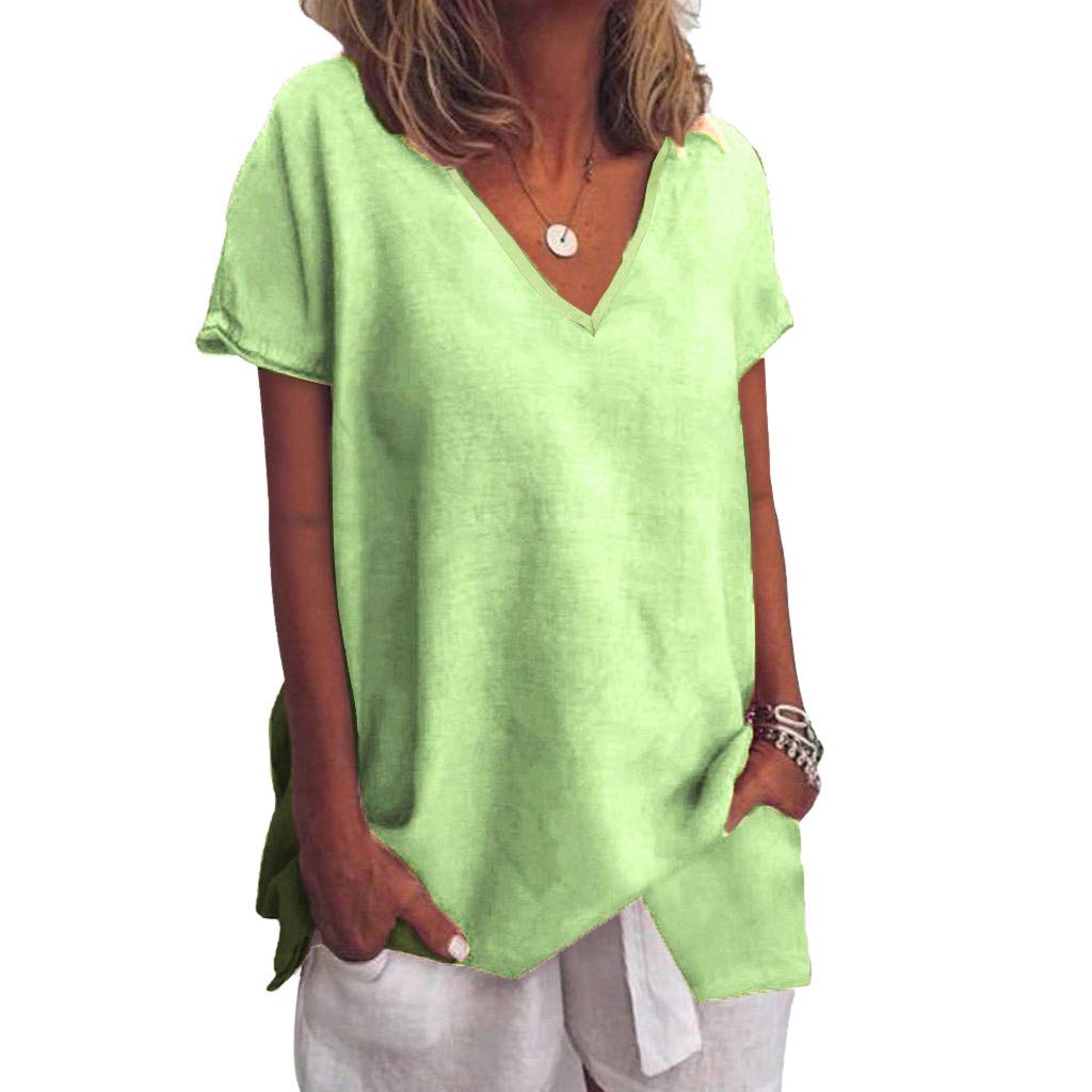 Women Casual Summer Solid O-Neck Short Sleeves Plus Size Top T-Shirt Blouse