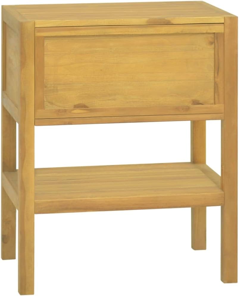 Bathroom Cabinet Solid Teak Wood Natural Finish Medium Size Wall Mount Storage Cabinet with One Door and Shelf for Indoor Bathroom Storage and Organization