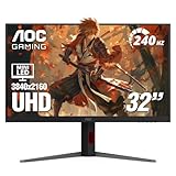AOC Gaming U32G4ZMN 31.5  4K UHD Mini-LED Monitor, 240Hz, 1ms GtG, HDR1000, 1152 Zones Local Dimming, VA Panel, HDMI 2.1 x2, DP 1.4, G-Sync Compatible, Height Adjustable Stand, VESA, Black/Red
