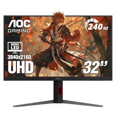 AOC 32 Inch Mini-LED Gaming Monitor, 4K UHD 3840x2160 Computer Monitor, 240Hz, 1ms GtG, HDR1000, VA Panel, HDMI 2.1, DisplayPort 1.4, G-Sync Compatible, 3-Year Zero-Bright-Dot, U32G4ZMN