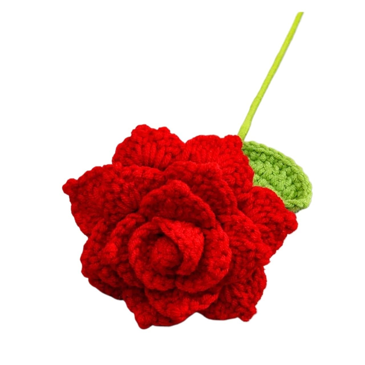 Ndsjaie Red Fabric Flowers Home Decor 1Pc Handmade Crochet Flower Bouquets, Knitted Fabric Rose Bouquet For Diy Home Decor, For Woman Wife Mom Girlfriend Lovers For Wedding Celebration Decor(Red)