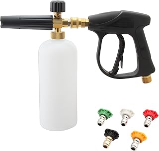 Twilight Garage Pressure Washer Snow Foam Cannon Lance Gun, 1L Adjustable 1/4" Quick Release Foam Cannon Bottle Soap Dispenser with 5 Color Nozzles for Car Wash, Courtyard Cleaning