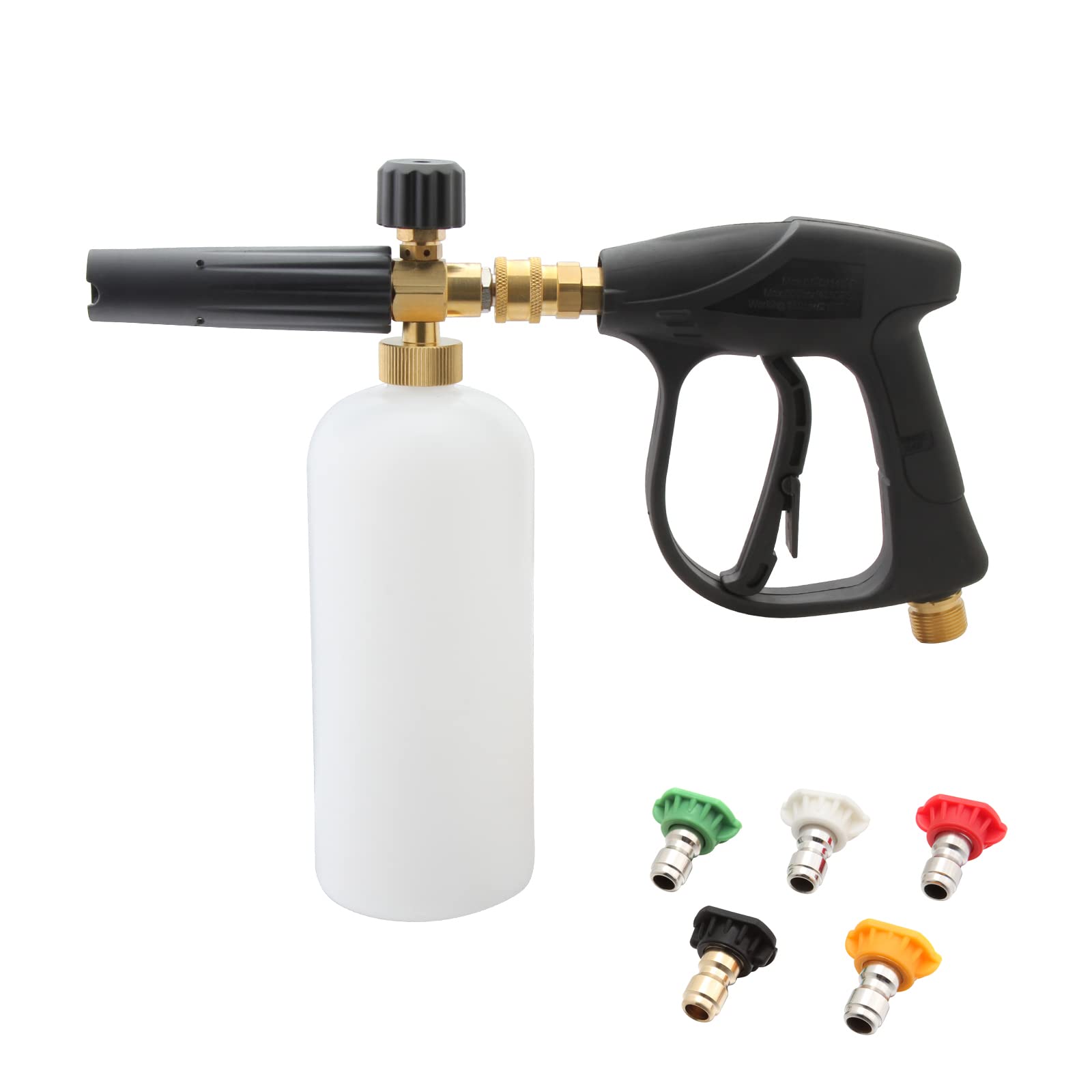 Twilight Garage Hochdruckreiniger-Schaumkanonen-Lanzenpistole, 1 l, verstellbar, 6,35 mm Schnellentriegelung, Schaumkanonenflasche, Seifenspender mit 5 Farbdüsen für Autowäsche, Innenhofreinigung