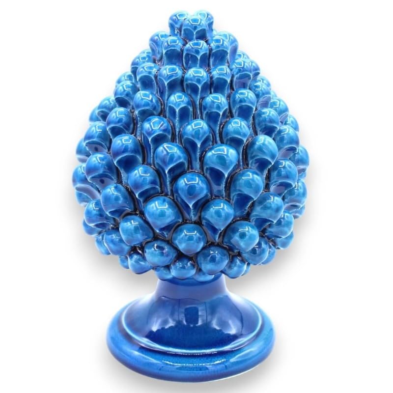 Pomme de pin en céramique Sicilienne 40cm vieux bleu artisanale