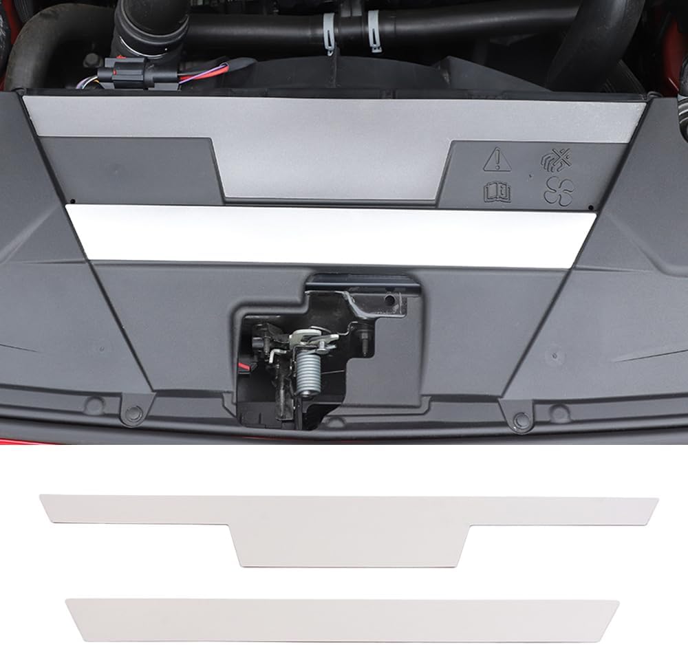 2Pcs Engine Water Tank Protector Guard Trim Radiator Plate Cover Panel Compatible with Ford Mustang 2024 2025 Interior Accessories (Stainless Steel, Carbon Fiber Black)