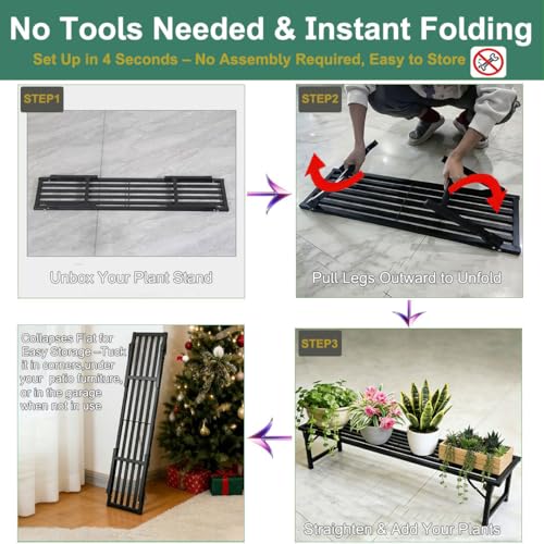 Foldable Iron Plant Stand - Heavy Duty, Rustproof, No Assembly Required