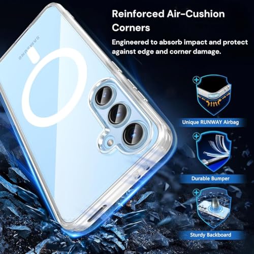 Image of ShieldTech TPU Back Cover + Tempered Glass for Samsung Galaxy S24 FE 5G | Transparent Magnetic Case with Shockproof Corners | Crystal Clear Design | Edge-to-Edge Screen Protector | Scratch Resistant