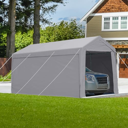 ADVANCE OUTDOOR 10x20 ft Heavy Duty Carport with Removable Sidewalls & Doors, Adjustable Height from 9.5 ft to 11 ft, Car Canopy Garage Boat Shelter, Gray