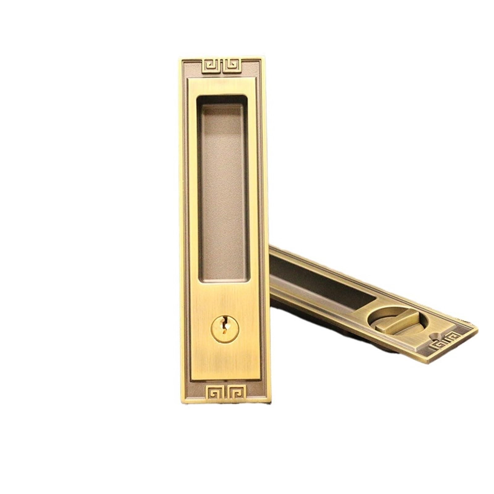 NYRXRYTCA Chinese Retro Sliding Door Lock Indoor Cabinet Wooden Door Double-Sided Sliding Door Lock Bathroom Balcony Flat Push Button European Style(YM02 bronze with lock body)