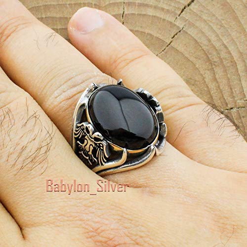 Solid 925 Sterling Silver Onyx Stone Turkish Handmade Luxury Eagle Men's Ring4