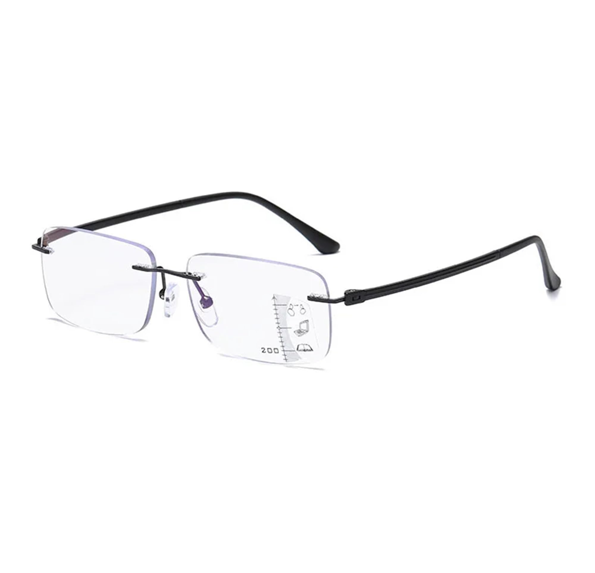AUGEN Anti Glare Blue Cut Multi Focus Progressive Rimless Reading Glasses 3 Powers in 1 (+2.00)