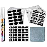 Chalkboard Labels 220pcs Removable Waterproof Reusable Chalk Board Stickers for Jars, Pantry, Containers, Spice & Glass Bottles Blackboard Organizer for Kitchen Home Storage Bins Free Marker Towel