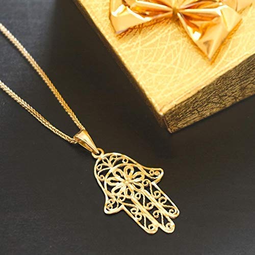 14K Yellow Gold Ornate Hamsa Necklace - 14K Solid Gold Delicate Jewish Pendant, Dainty Hand of Fatim 14K Yellow Gold Ornate Hamsa Necklace - 14K Solid Gold Delicate Jewish Pendant, Dainty Hand of Fatim