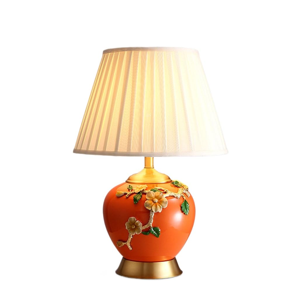 asdchZen 25" Ceramic/Pure Copper Table Lamp Contemporary Enamel Craftsmanship Bedside Desk Nightstand Lamp For Bedroom Living Room Office College Bookcase-A,A