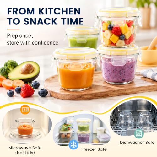 Luvan 8oz Baby Food Storage Containers 6-Pack Glass Baby Food Jars Stackable Leakproof & Airtight with Lids Freezer Microwave Dishwasher Safe BPA-Free Ideal for Fruit Purees and Vegetable Blends by Luvan - Used condition - Image 6