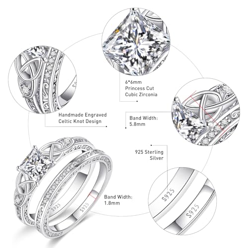 Image of Vintage Celtic Knot Women's Engagement Ring Sets 925 Sterling Silver /14K Gold Plated Stackable Wedding Bands Rings AAAAA Cubic Zirconia Women Bridal Sets Wedding Ring Band Width 1.8mm Size 5-9