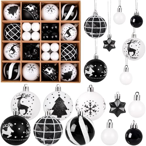 44er Set Kunststoff Weihnachtskugeln Schwarz Weiss,3/6cm...