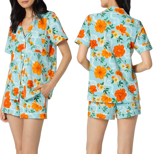 Image of Bed Head PJs Womens Matching Pajamas - Soft Organic Short Sleeve Button Down PJ Shirt & Shorts Set - Sleepwear & Loungewear