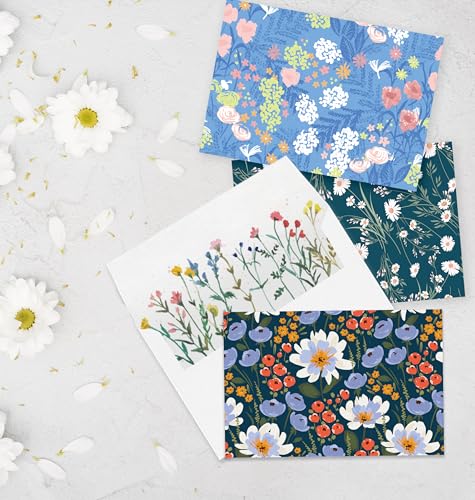 Image of 24 Pack Boxed Floral Blank Greeting Cards with Self-adhesive Envelopes For All Occasion, 24 Unique Watercolor Designs No Repeats