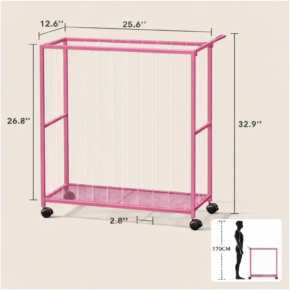 56267 Ball Storage Bin Rolling Sports Ball Cart, Metal Garage Organizer Sport Rack, Ball Basket Storage, Ball Cage for Garage or Gym, Indoor & Outdoor Sports Equipment Organizer - Pink