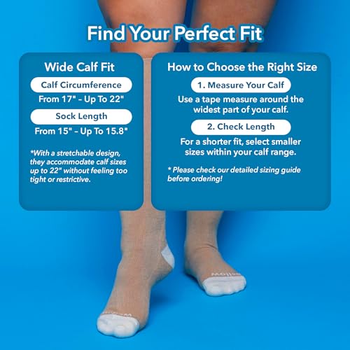 Image of Wide Calf Compression Socks for Men & Women, 18-25 mmHg Made with Viscose from Bamboo, Nurses & Pregnancy Support, Relieves Swelling, Knee High, L, Sesame