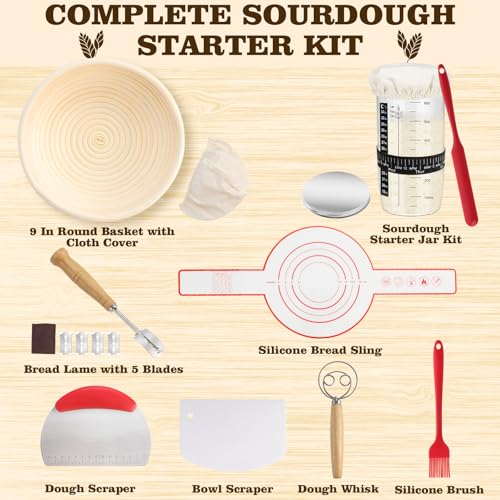 Complete Sourdough Starter Kit, 9 Inch Bread Proofing Basket, 24 Oz Sourdough Starter Jar - image 2