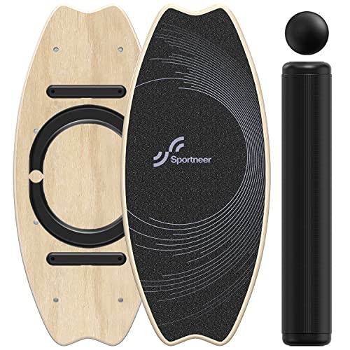 Wooden Balance Board With Adjustable Stoppers: 7 Modes Wobble Board With Roller And Balance Ball - Exercise Balancing Stability Trainer For Workout Core Trainer Physical Therapy - Non Slip Surface #TOP11