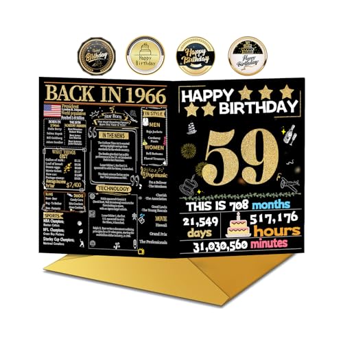 Joycard 59th Birthday Card with Envelope, 59th Birthday Decorations for Women Men, 59th Birthday Gifts for Mother Dad, Happy Birthday Cards for 59 Year Old Wife Husband, Back in 1966 Joycard 59th Birthday Card with Envelope, 59th Birthday Decorations for Women Men, 59th Birthday Gifts for Mother Dad, Happy Birthday Cards for 59 Year Old Wife Husband, Back in 1966