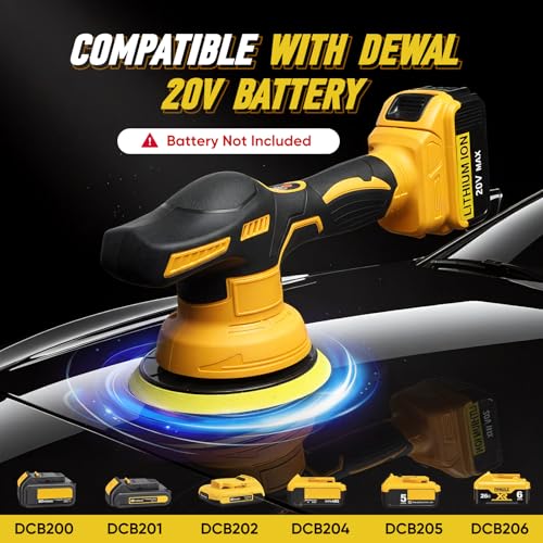 CHUFA Cordless Car Buffer Polisher Kit for Dewalt 20V Battery(Battery Not Included), 8 Variable Speed 5500RPM, 6 in Brushless Dual Action Random Polishing Machine , Orbital Polisher for Car Detailing by chufa - Image 2