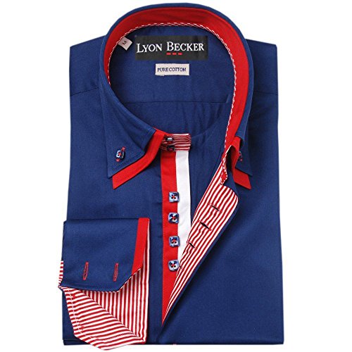Lyon Becker Mens Italian Shirts Double Collar Slim Fit Casual Button Down Shirt